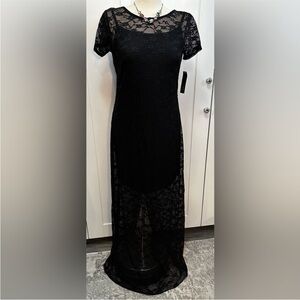 Black Lace Short Sleeve Maxi Dress Sz MED NEW!